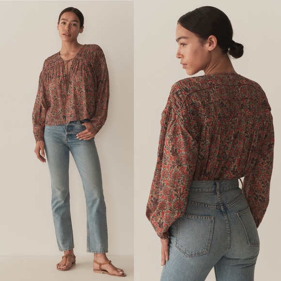 Doen Tops - Doen The Renelle Top in L'Orange Soleil Fleurit